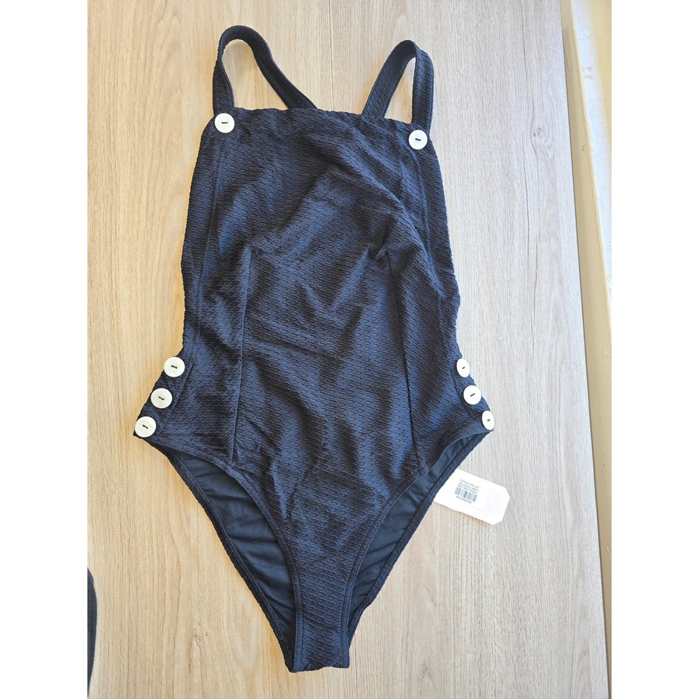 DÔEN Women One Piece Swimsuit XL Black Danica Maillot Textured Button beachy - Picture 4 of 10